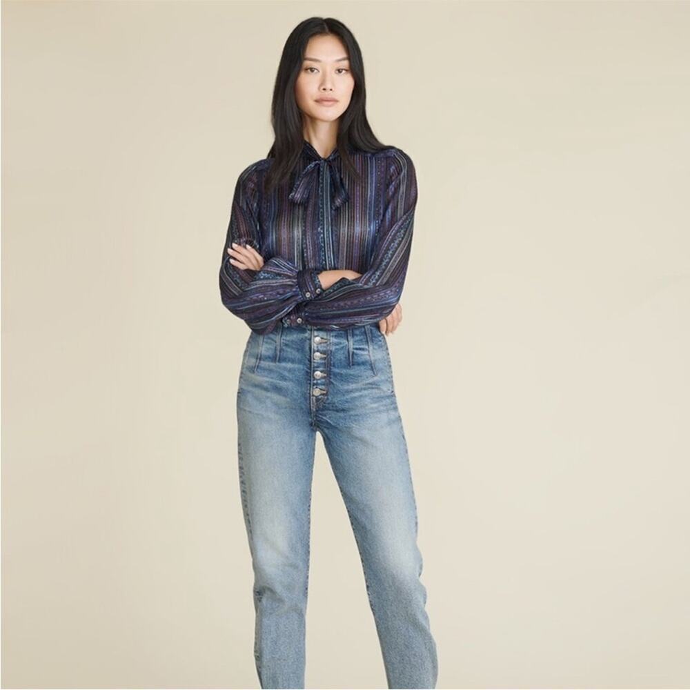 Veronica Beard Mixed Stripe Button Blouse Top Sz 0 - image 8